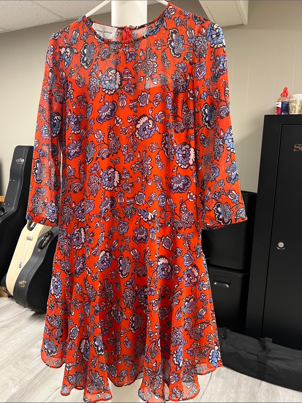 Donna Morgan Red lined Floral Long-Sleeve Shift Dress sz 4